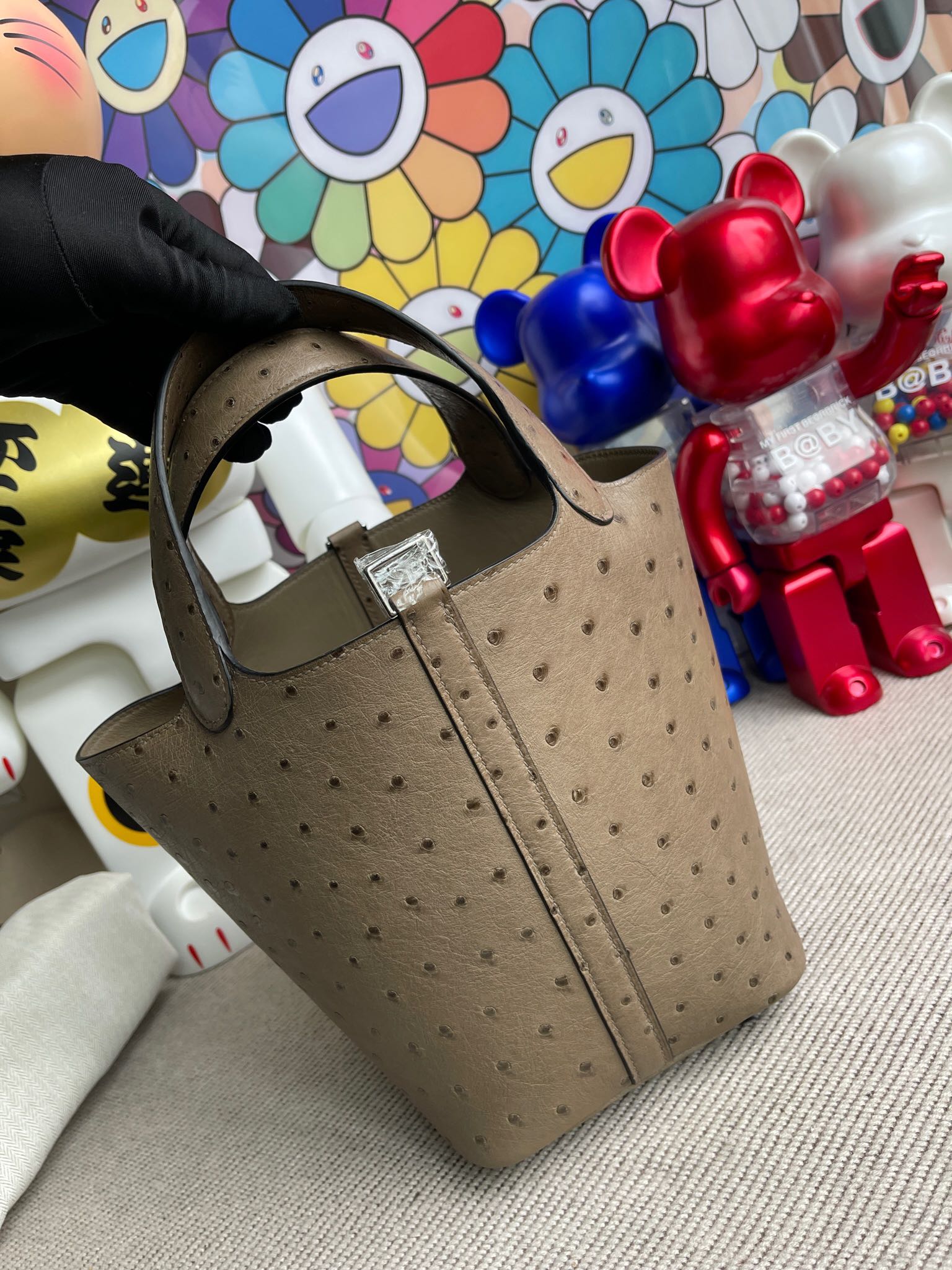 에르메스 피코탄18 에토프 은장 타조가죽